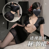 情趣内衣性感透视蕾丝包臀秘书制服(208)