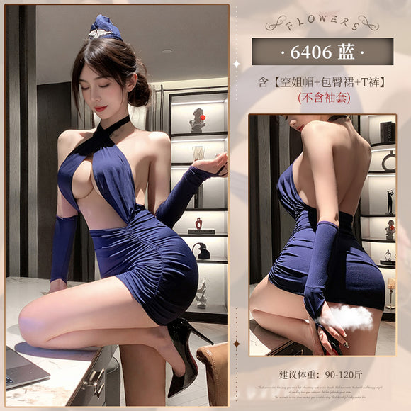 情趣内衣交叉裹胸包臀燃情空姐装(221)