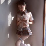（79-6903）性感日系校园JK制服 透纱衬衫格子情趣内衣