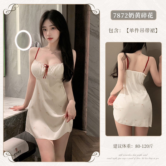 情趣内衣性感甜欲碎花含胸垫吊带深v睡裙(code：F80)