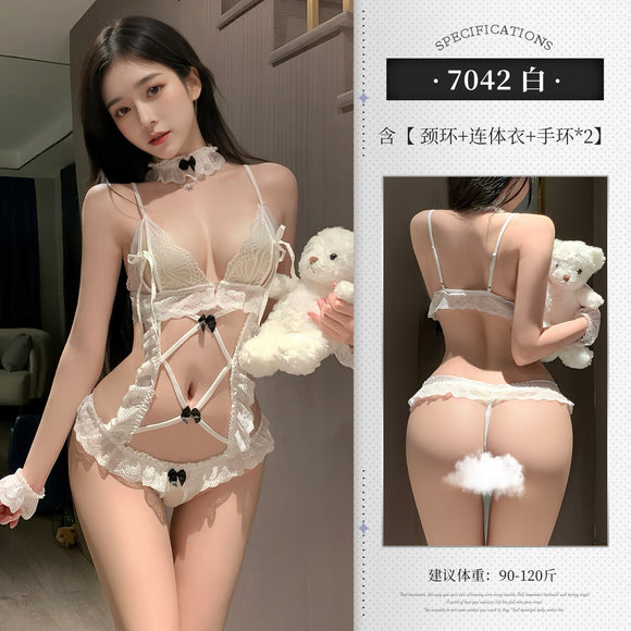 情趣内衣性感热辣纯欲蕾丝镂空开裆连体衣(58)