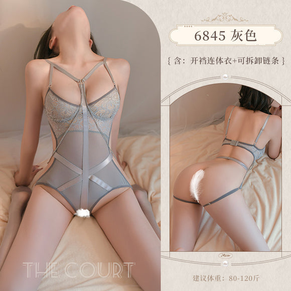 Erotic lingerie webbing wrapped crotchless restraint sexy one-piece (code: 1003)