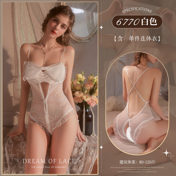 Sexy lingerie, sexy lace crotchless jumpsuit (code: F136)