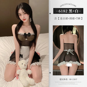 情趣内衣乖巧女仆cos透视抹胸连衣裙套装(207)