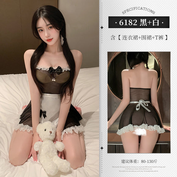 情趣内衣乖巧女仆cos透视抹胸连衣裙套装(207)