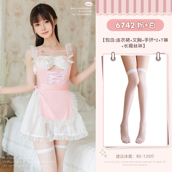 Erotic underwear with butterfly decoration on the buttocks and sweet little maid suit (code: E68)