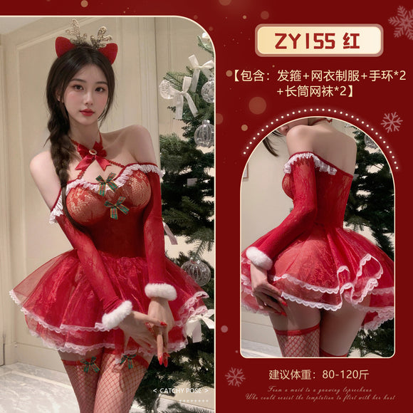 情趣内衣性感惹火透肤麋鹿网衣制服套装