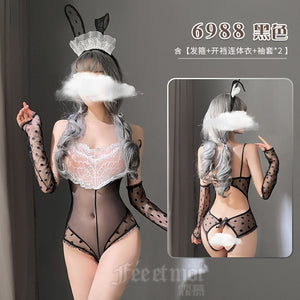 Sexy lingerie, highly elastic, cute rabbit, openable crotch jumpsuit, uniform temptation set (code: 1008)