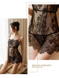 Sexy lingerie, see-through lace sexy pajamas, open-back small breast suit nightgown (D54)