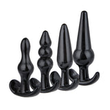 Men's and Women's Black Back Chamber Stimulation Bead Anal Plug 4-piece Set