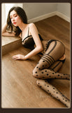 Sexy lingerie, sexy polka dots, love crotchless jumpsuit, sexy stockings set (code: C51)