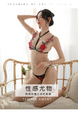 Sexy sexy underwear hollow rose bra and panties embroidered open three-point passion set (code: F82)