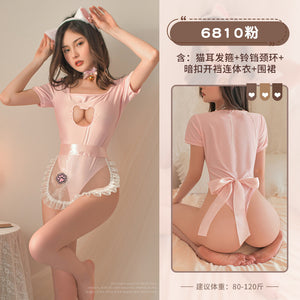 情趣内衣喵女仆镂空露胸开裆性感制服套装（code：115）