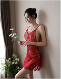 Sexy lace see-through mesh suspender strapless charming nightgown (code:A7)