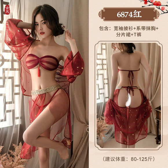 Sexy lingerie, red gauze laces, gorgeous antique-style oiran, pure lust, antique-style sexy outfit (code: G93)