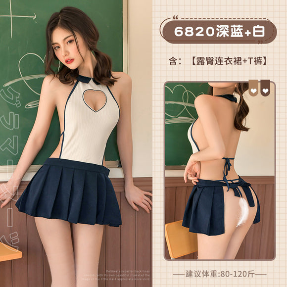 Sexy lingerie school girl hollowed out buttocks exposed suit (code: H107)