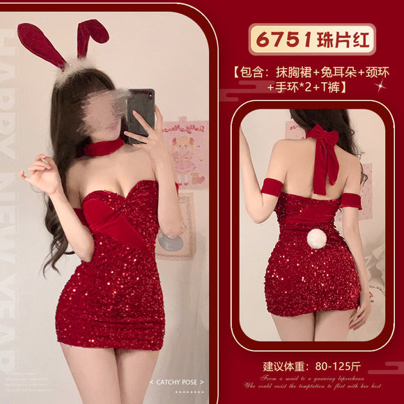Sexy lingerie sequined velvet bunny girl sexy temptation set (B26)